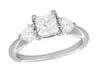 Ritani 1 Carat Princess and Heart Shaped Diamonds 3 Stone Engagement Ring in Platinum - 1.60 Carats Total Diamond Weight