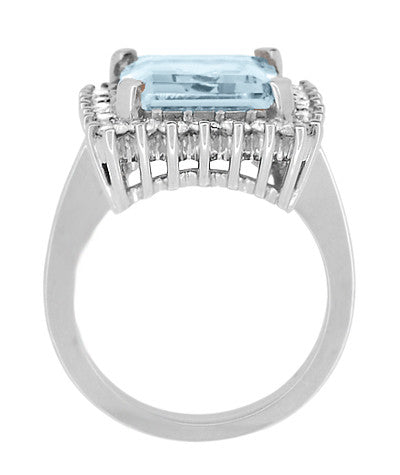 Mid Century Modern Emerald Cut 6.2 Carat Aquamarine Ballerina Ring with Diamonds in 18 Karat White Gold - Item: R1176WA - Image: 5