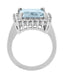 Mid Century Modern Emerald Cut 6.2 Carat Aquamarine Ballerina Ring with Diamonds in 18 Karat White Gold