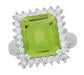1950's Vintage Large 6.25 Carat Emerald Cut Peridot Ring Framed with Side Diamonds in 18K White Gold - R1176WPER