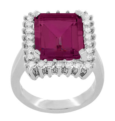 Emerald Cut Rubellite Tourmaline Ballerina Ring with Diamonds in 18 Karat White Gold - Item: R1176WRG - Image: 3