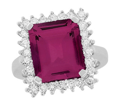 Emerald Cut Rubellite Tourmaline Ballerina Ring with Diamonds in 18 Karat White Gold - Item: R1176WRG - Image: 4