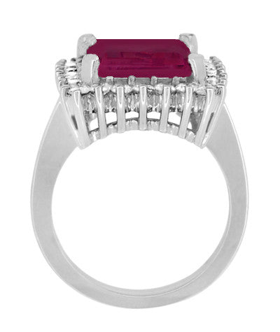 Emerald Cut Rubellite Tourmaline Ballerina Ring with Diamonds in 18 Karat White Gold - Item: R1176WRG - Image: 5