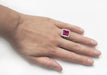 Emerald Cut Rubellite Tourmaline Ballerina Ring with Diamonds in 18 Karat White Gold