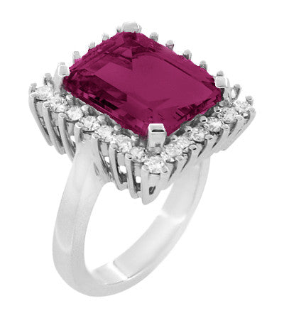 Emerald Cut Rubellite Tourmaline Ballerina Ring with Diamonds in 18 Karat White Gold - Item: R1176WRG - Image: 2