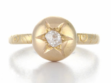 Antique Victorian Engagement Ring with Rose Cut Diamond in 18K Yellow Gold | Circa 1856
