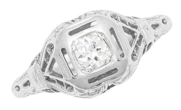 Adaline Edwardian Filigree Dome Antique Solitaire Diamond Engagement Ring in 18 Karat White Gold - Item: R1182 - Image: 4