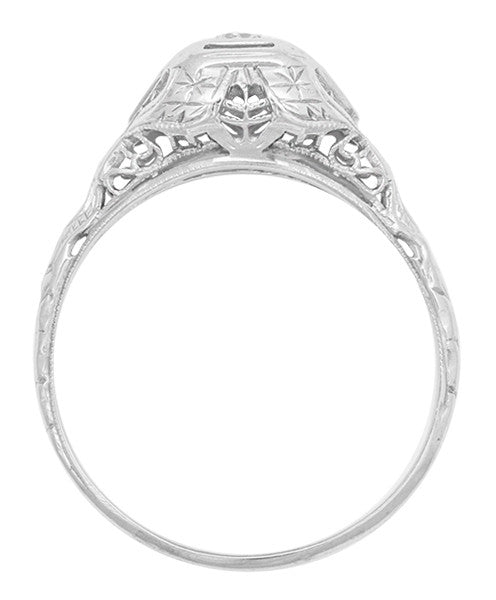 Adaline Edwardian Filigree Dome Antique Solitaire Diamond Engagement Ring in 18 Karat White Gold - Item: R1182 - Image: 5