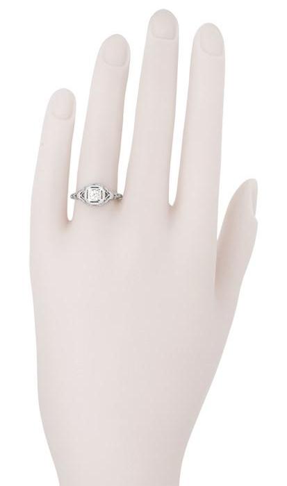 Adaline Edwardian Filigree Dome Antique Solitaire Diamond Engagement Ring in 18 Karat White Gold - Item: R1182 - Image: 6