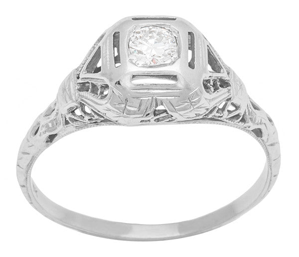 Heirloom Edwardian Vintage High Dome Diamond Filigree Ring 18K White Gold - R1182
