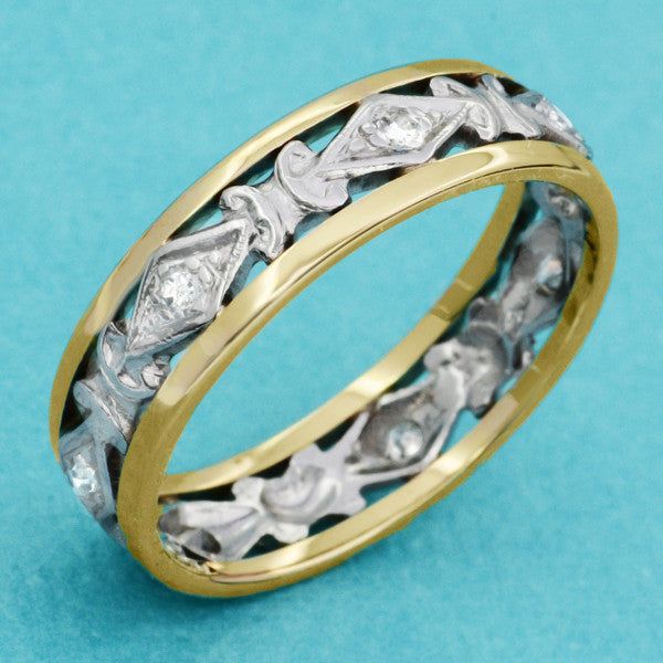 Antique Edwardian Diamond Wedding Band in Platinum and 14K Yellow Gold - Size 8 - Item: R1183 - Image: 3