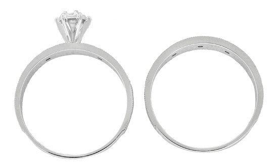 Starburst 1960's Diamond Engagement Ring and Wedding Band Set in 14 Karat White Gold - Item: R1184 - Image: 3