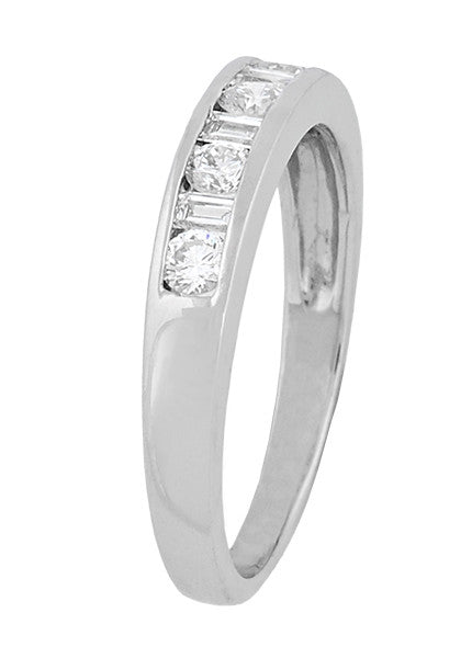 Allendra 1980's Vintage Platinum Diamond Wedding Ring with Channel Set Round and Baguette Diamonds - Item: R1186 - Image: 3
