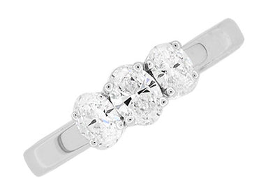 1980's Vintage Three Oval Diamonds Engagement Ring in 14 Karat White Gold - alternate view