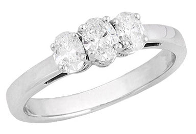 1980's Vintage Trio Oval Diamonds Engagement Ring in 14 Karat White Gold