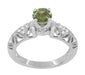 Art Deco Filigree Charlene Green Sapphire Engagement Ring with Side Diamonds in 14 Karat White Gold