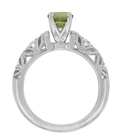 Art Deco Filigree Charlene Green Sapphire Engagement Ring with Side Diamonds in 14 Karat White Gold - Item: R1190WGS - Image: 5