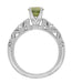 Art Deco Filigree Charlene Green Sapphire Engagement Ring with Side Diamonds in 14 Karat White Gold
