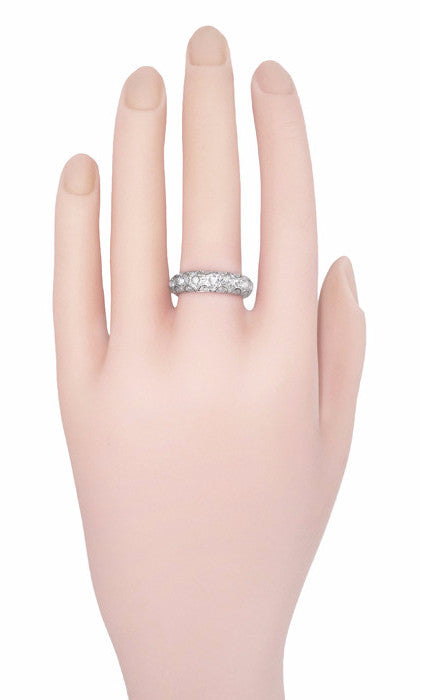 Art Deco Scalloped Vintage Filigree Eternity Diamond Wedding Band in Platinum - Size 7 1/2 - Item: R1194 - Image: 2