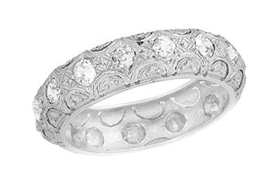 Art Deco Scalloped Filigree Eternity Diamond Vintage Wide Wedding Band in Platinum - Size 7.5 - R1194