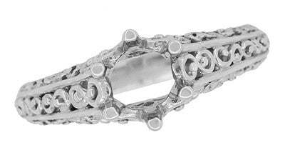 Filigree Flowing  Scrolls Edwardian Engagement Ring Setting for a 3/4 Carat Diamond in 14 Karat White Gold - Item: R1196W - Image: 5