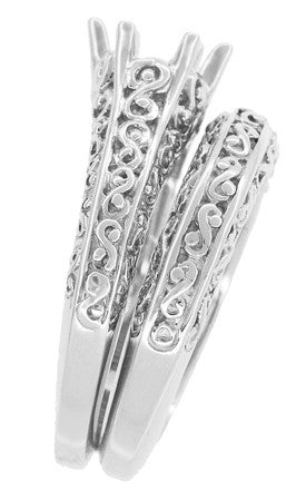 Filigree Flowing  Scrolls Edwardian Engagement Ring Setting for a 3/4 Carat Diamond in 14 Karat White Gold - Item: R1196W - Image: 8