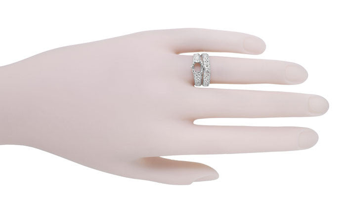 Filigree Flowing  Scrolls Edwardian Engagement Ring Setting for a 3/4 Carat Diamond in 14 Karat White Gold - Item: R1196W - Image: 10