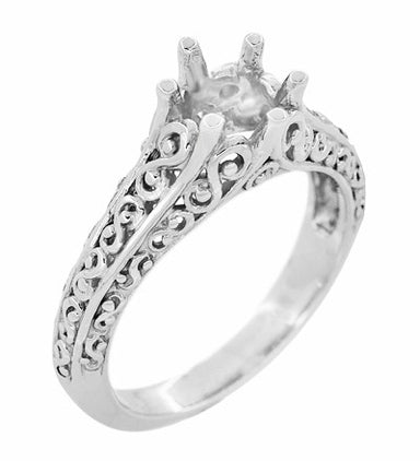 Filigree Flowing  Scrolls Edwardian Engagement Ring Setting for a 3/4 Carat Diamond in 14 Karat White Gold - alternate view