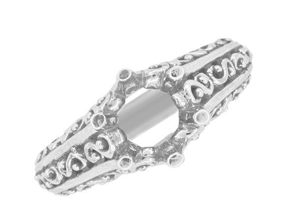 Filigree Flowing Scrolls Edwardian Vintage Style Engagement Ring Setting for a 1.25 - 2.00 Carat Diamond in 14 Karat White Gold - Item: R1196W125 - Image: 4