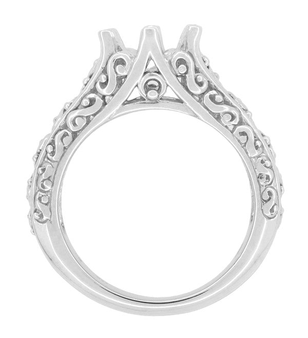 Filigree Flowing Scrolls Edwardian Vintage Style Engagement Ring Setting for a 1.25 - 2.00 Carat Diamond in 14 Karat White Gold - Item: R1196W125 - Image: 5