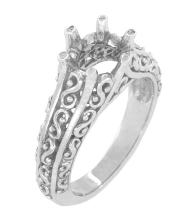 Filigree Flowing Scrolls Edwardian Vintage Style Engagement Ring Setting for a 1.25 - 2.00 Carat Diamond in 14 Karat White Gold