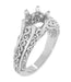 Filigree Flowing Scrolls Edwardian Vintage Style Engagement Ring Setting for a 1.25 - 2.00 Carat Diamond in 14 Karat White Gold