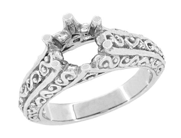 Filigree Flowing Scrolls Edwardian Vintage Style Engagement Ring Setting for a 1.25 - 2.00 Carat Diamond in 14 Karat White Gold - Item: R1196W125 - Image: 2