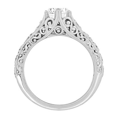 Edwardian Flowing Scrolls 3/4 Carat Diamond Filigree Heirloom Engagement Ring in 14 Karat White Gold - alternate view