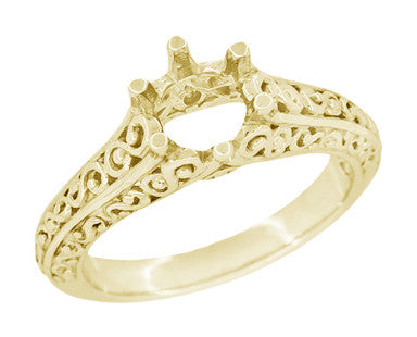 Filigree Flowing  Scrolls Engagement Ring Setting for a 3/4 Carat Diamond in 14 Karat Yellow Gold - alternate view