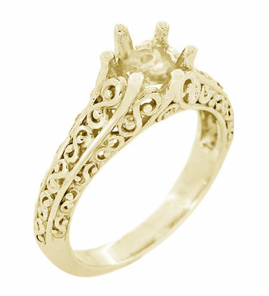 Filigree Flowing Scrolls Engagement Ring Setting for a 1/2 Carat Diamond in 14 Karat Yellow Gold | 5.5mm Round Mount - alternate view