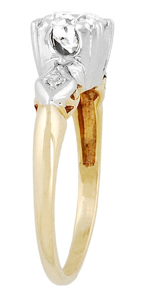 Hallie 1950's Vintage 1 Carat Diamond Engagement Ring in Two-Tone 14 Karat White and Yellow Gold - Item: R1199 - Image: 3