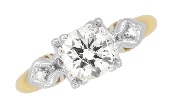 Hallie 1950's Vintage 1 Carat Diamond Engagement Ring in Two-Tone 14 Karat White and Yellow Gold - Item: R1199 - Image: 4