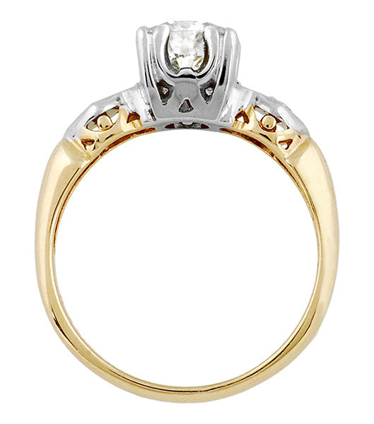 Hallie 1950's Vintage 1 Carat Diamond Engagement Ring in Two-Tone 14 Karat White and Yellow Gold - Item: R1199 - Image: 5