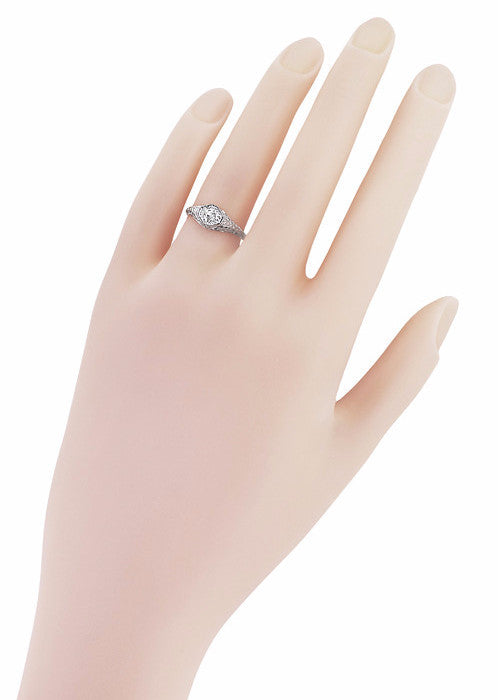 R1207WD Vintage Diamond Engagement Ring on a Hand