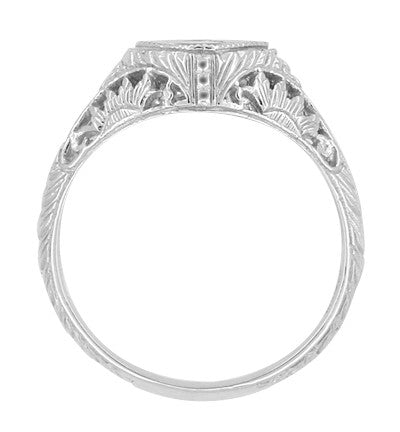 Side Floral Filigree Sculptural Design on Vintage Diamond Engagement Ring with Low Setting