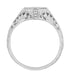 Art Deco Filigree White Sapphire Engagement Ring in 14 Karat White Gold | Low Profile