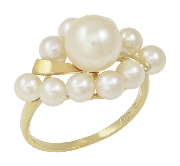 Vintage Mikimoto Pearl Cluster Ring in 14 Karat Yellow Gold - Item: R1219 - Image: 2