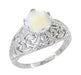 Edwardian Opal Filigree Ring in 14 Karat White Gold