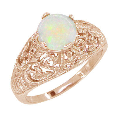 Opal Filigree Ring in 14 Karat Rose ( Pink ) Gold - Item: R137RO - Image: 2