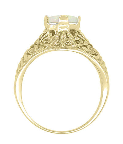 Yellow Gold Edwardian Dome Filigree Solitaire Opal Ring - Item: R137Yo - Image: 4