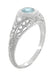 Side Diamond and Low Profile Dome - Art Deco Vintage Filigree Aquamarine Engagement Ring in White Gold - R138A