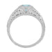 Engraved Side of Filigree Platinum Art Deco Low Dome Aquamarine Engagement Ring with Side Diamonds  - R138PA