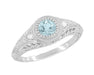 Platinum Vintage Art Deco Engraved Aquamarine and Diamond Filigree Engagement Ring - R138PA