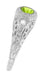 Art Deco Engraved Peridot and Diamond Filigree Engagement Ring in Platinum